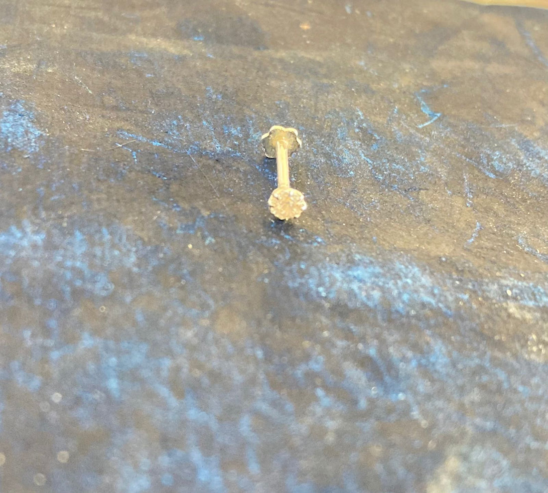 925 Silver Sterling (Chandi) Nose Pin with (3mm) white Zircon Stone
