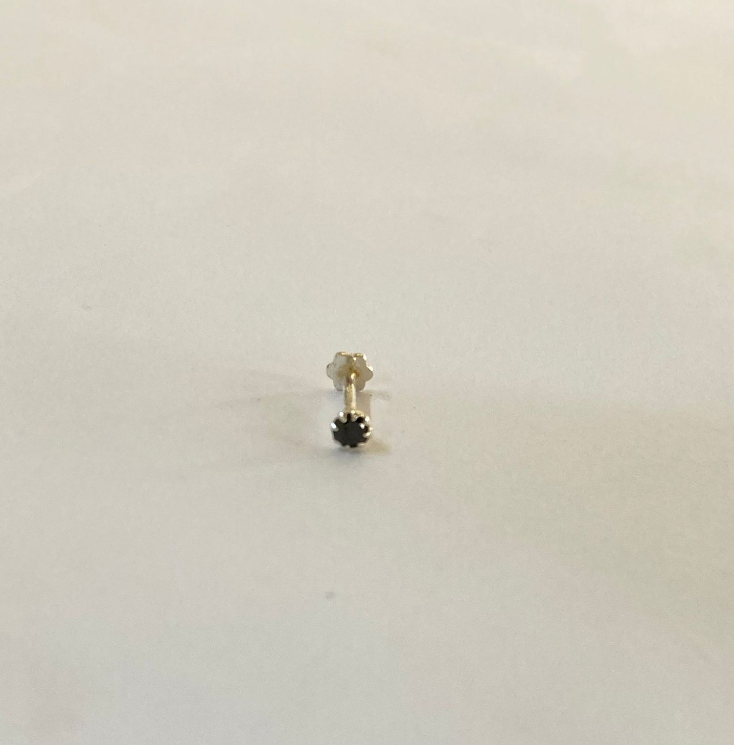 925 Silver Sterling (Chandi) Nose Pin with (3mm) Black Stone