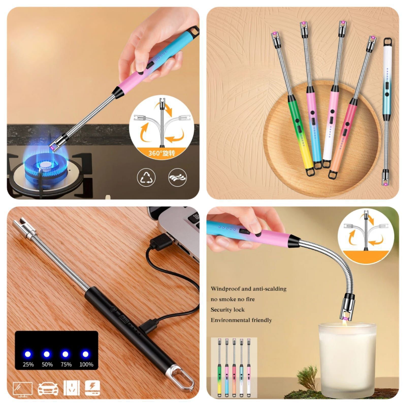 Rechargeable Arc Lighter Kit Type C Electric Lighter with Flexible Neck